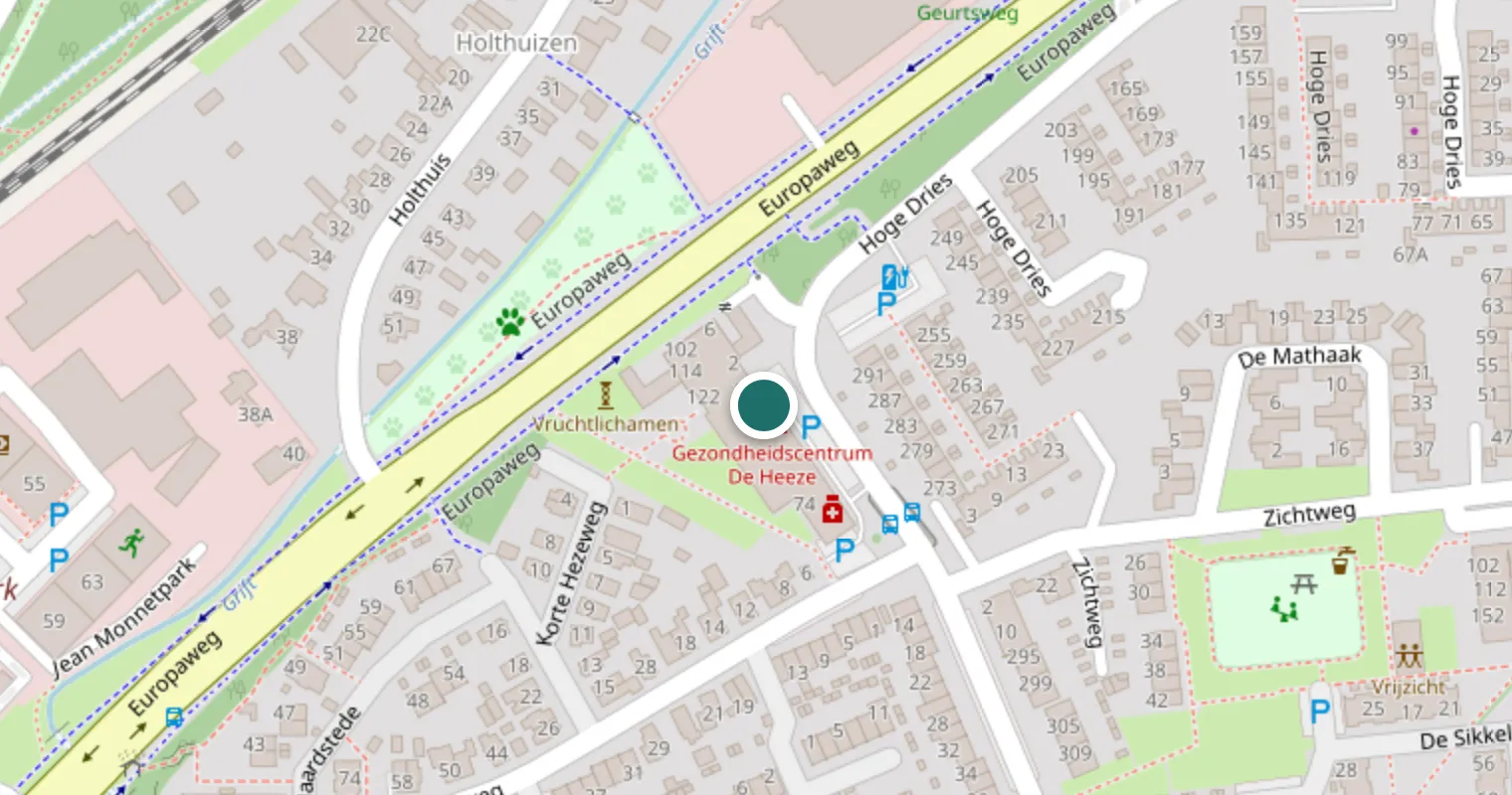 Kaart met de ligging van de praktijk aan de Graanhof 132 in Apeldoorn, aan de Europaweg